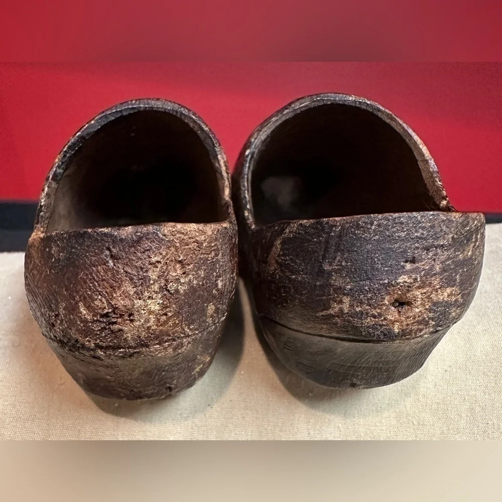 Rustic Hand Carved Antique Vintage Miniature Wooden Souvenir Clogs Flower Detail
